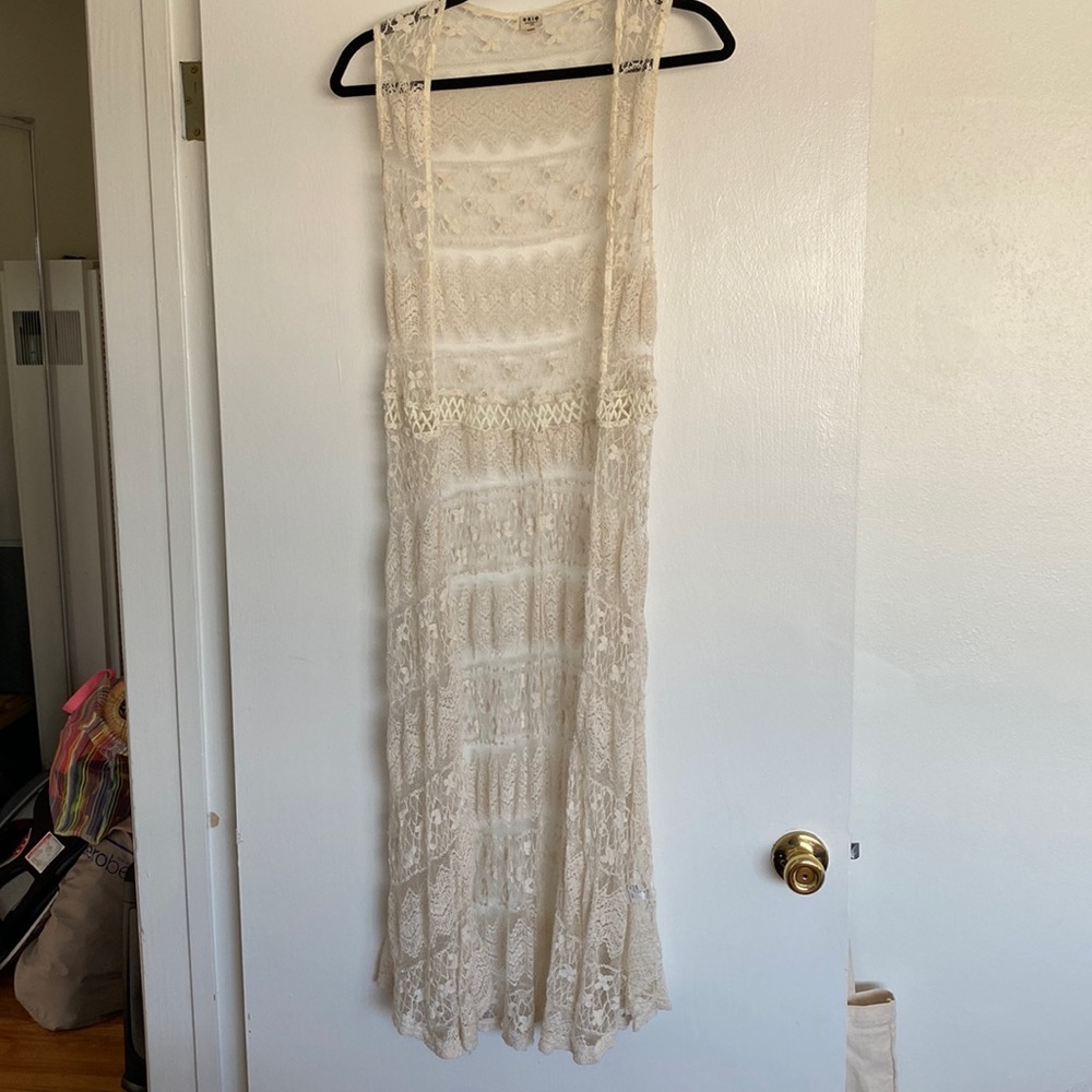 Long embroidered lace vest